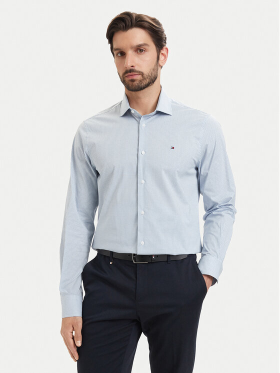 Tommy Hilfiger Koszula Gingham MW0MW42931 Niebieski jasny Slim Fit