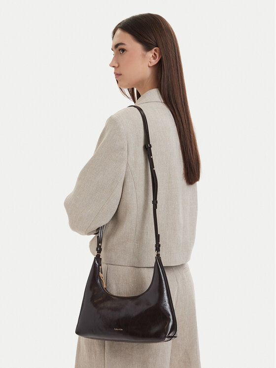 Calvin Klein Torebka Foil Logo Glossy Conv Shoulder B LV04F3737G Brązowy