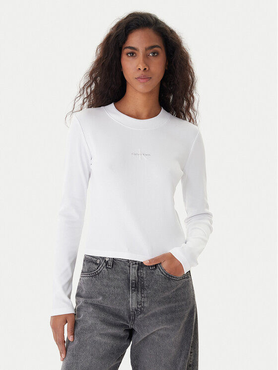 Calvin Klein Jeans Bluzka Monogram LV047A803G Biały Slim Fit