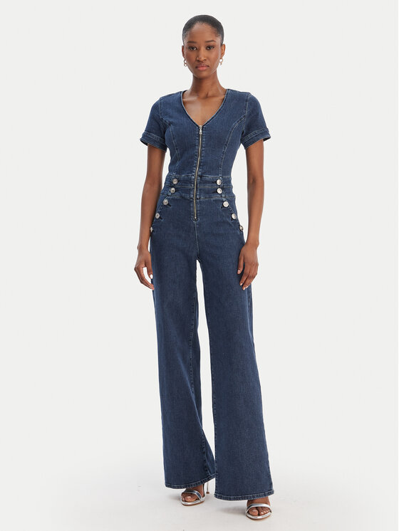 Guess Kombinezon W6RD94 D0911 Granatowy Wide Leg