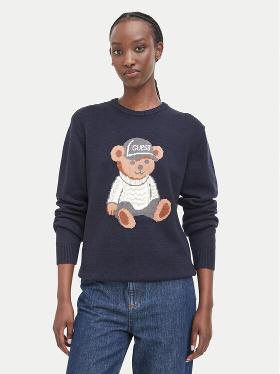 Guess Sweter W6BR84 Z1927 Granatowy Regular Fit