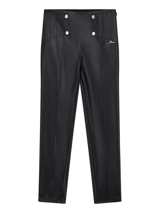 Guess Spodnie z imitacji skóry J5BB00 WFV60 Czarny Slim Fit