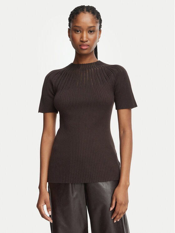 Rinascimento Bluzka CFM0012383003 Brązowy ciemny Slim Fit