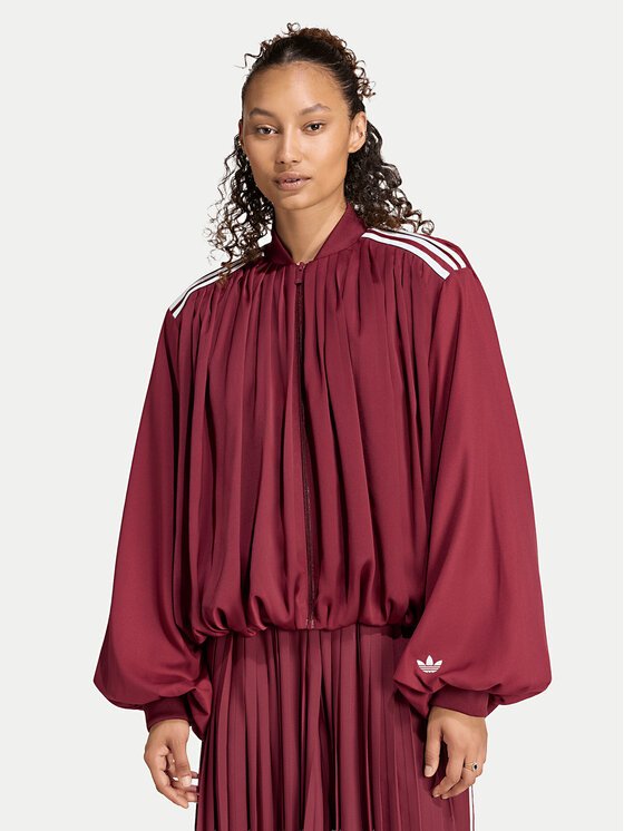 adidas Bluza Satin Pleated Track Top LG4080 Bordowy Relaxed Fit