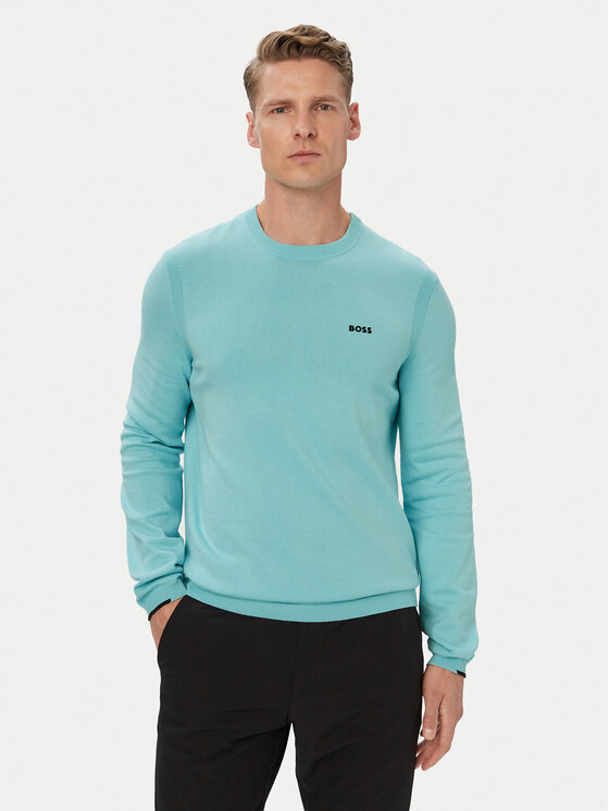 BOSS Sweter KN_Ever-X CN 50556145 Turkusowy Regular Fit