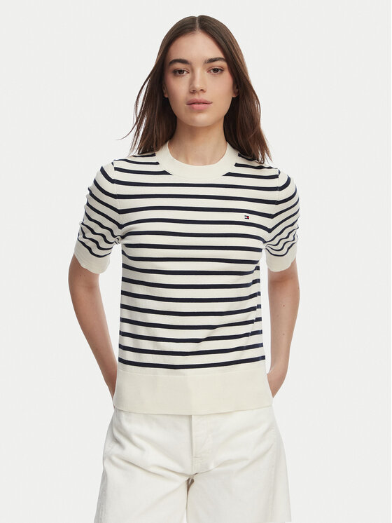 Tommy Hilfiger Sweter WW0WW49705 Biały Slim Fit