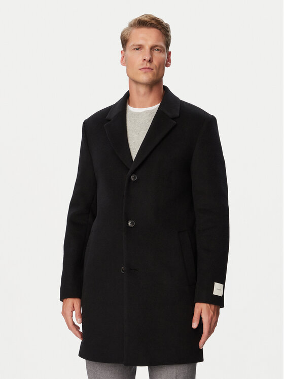 Calvin Klein Płaszcz wełniany LV04LH444G Czarny Regular Fit