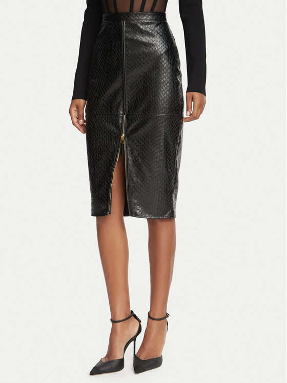 Elisabetta Franchi Spódnica z imitacji skóry GO-244-67E2-V440 Czarny Fitted Fit