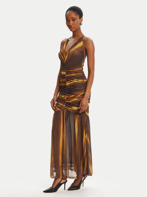 Bardot Sukienka koktajlowa Aries Mesh Maxi 59999DB Brązowy Slim Fit