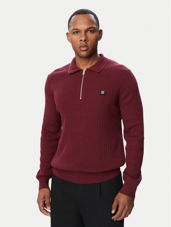 HUGO Sweter 50570380 Bordowy Regular Fit