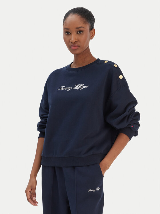 Tommy Hilfiger Bluza Script WW0WW48783 Granatowy Relaxed Fit