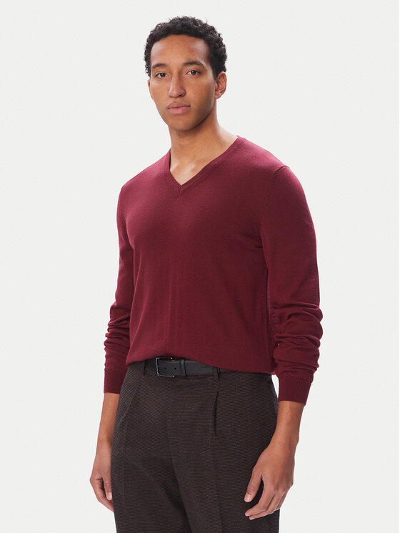HUGO Sweter San Vredo-M 50474172 Bordowy Slim Fit
