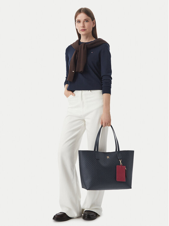 Tommy Hilfiger Torebka Th Icon Tote Mono AW0AW19004 Granatowy