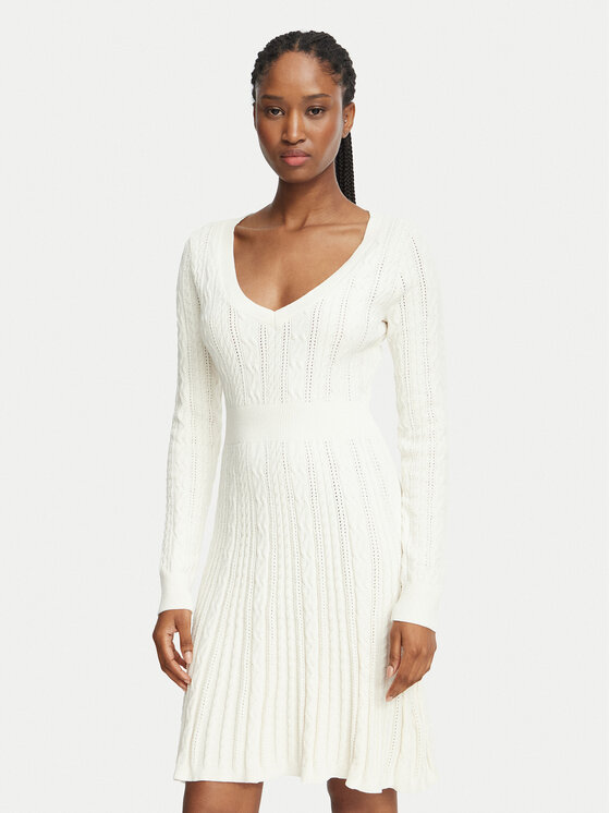 Guess Sukienka dzianinowa W6BK31 Z1443 Kremowy Regular Fit