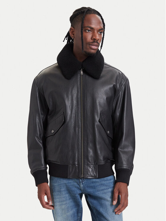 BOSS Kurtka skórzana Jopeak 50566594 Czarny Regular Fit