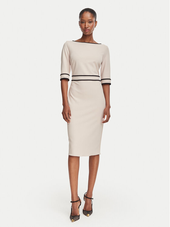 Rinascimento Sukienka koktajlowa CFC0131086003 Beżowy Slim Fit