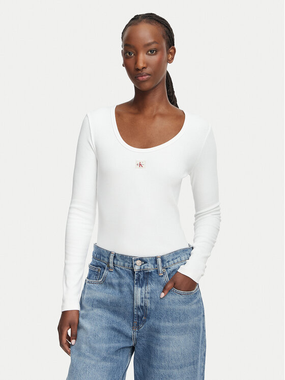 Calvin Klein Jeans Bluzka LV047D218G Biały Slim Fit