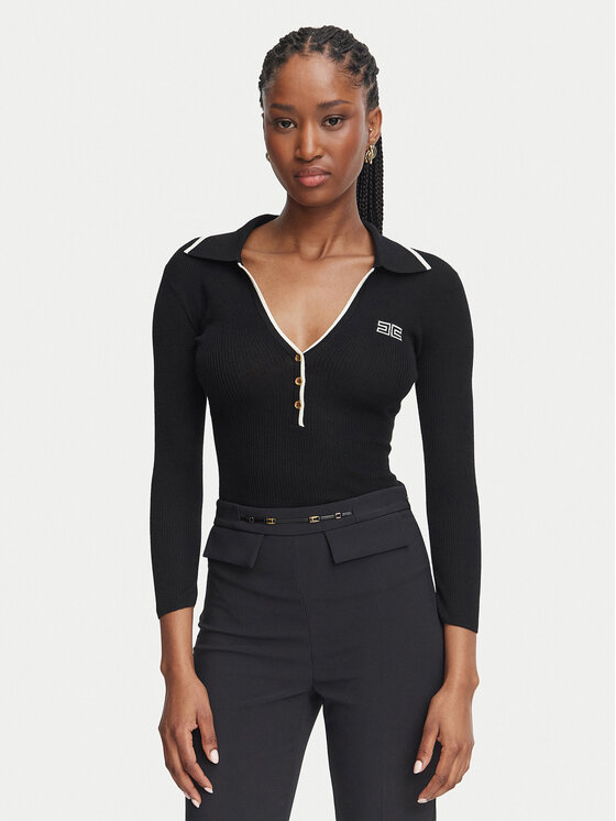 Elisabetta Franchi Bluzka MK-17B-66E2-V300 Czarny Slim Fit
