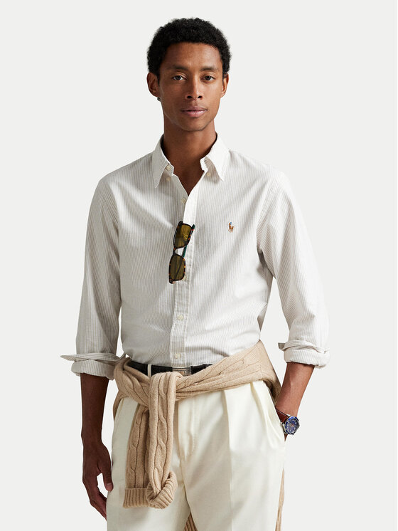Polo Ralph Lauren Koszula 710953710004 Beżowy jasny Slim Fit