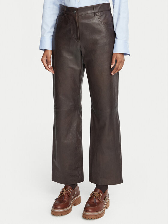 Weekend Max Mara Spodnie skórzane Deserto 2625436012 Brązowy ciemny Regular Fit