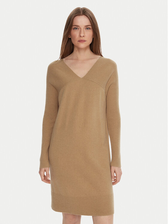 United Colors Of Benetton Sukienka dzianinowa 1044DV02C Beżowy Relaxed Fit