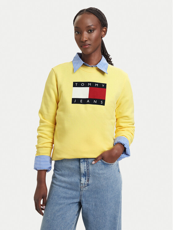 Tommy Jeans Bluza Flag DW0DW22564 Żółty jasny Regular Fit