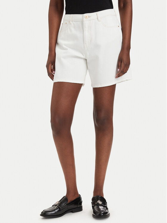 Guess Szorty jeansowe W6GD1A D0704 Biały Relaxed Fit