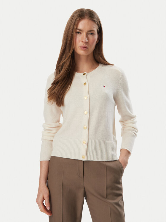 Tommy Hilfiger Kardigan WW0WW51439 Kremowy Slim Fit