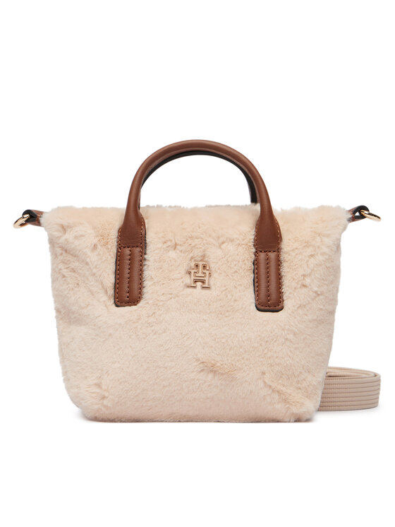 Tommy Hilfiger Torebka Popette Micro Tote Faux Fur AW0AW19311 Beżowy jasny