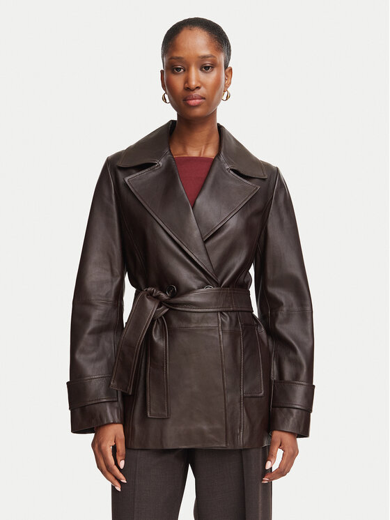 Marella Płaszcz skórzany Ragni 2623446051 Brązowy Regular Fit