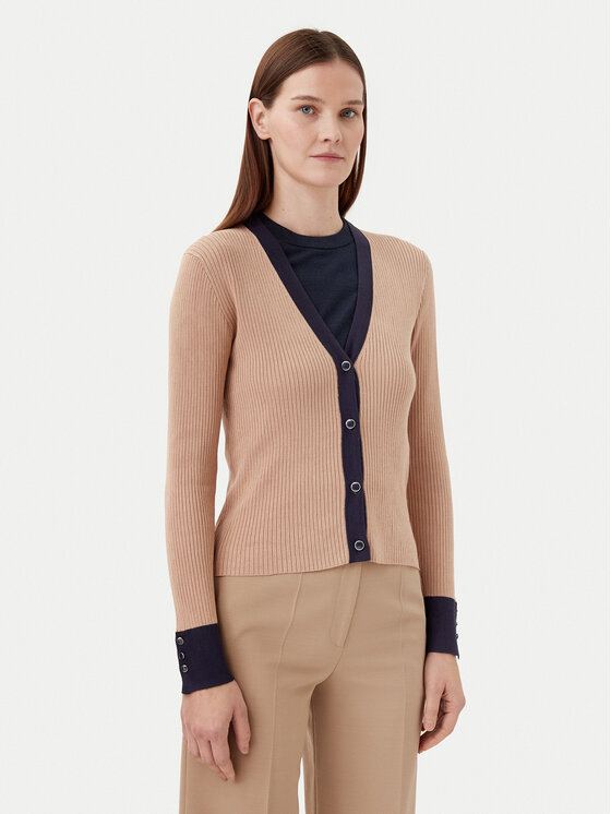 Motivi Kardigan M4376000732N Beżowy Slim Fit