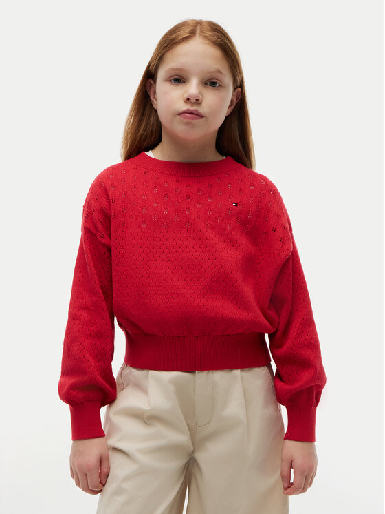 Tommy Hilfiger Sweter Pointelle KG0KG09504 Czerwony Relaxed Fit