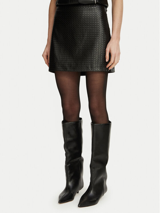 Guess Spódnica z imitacji skóry W6BD06 W4056 Czarny Regular Fit