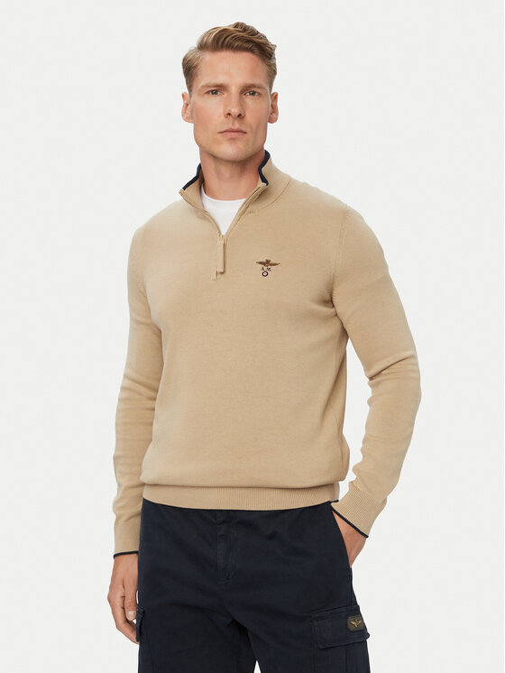 Aeronautica Militare Sweter 262MA1670UL00506 Beżowy Regular Fit