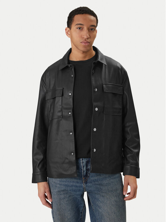 Calvin Klein Jeans Kurtka z imitacji skóry LV04RE404G Czarny Regular Fit