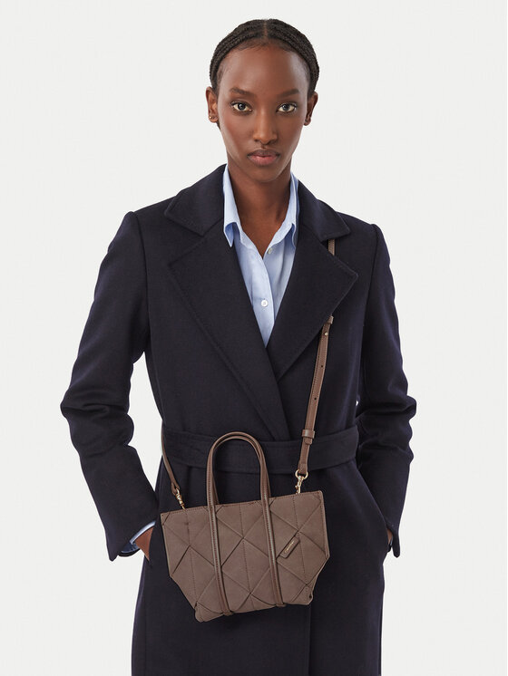 Calvin Klein Torebka Woven Sueded Mini Tote Crossbody LV04F3696G Brązowy