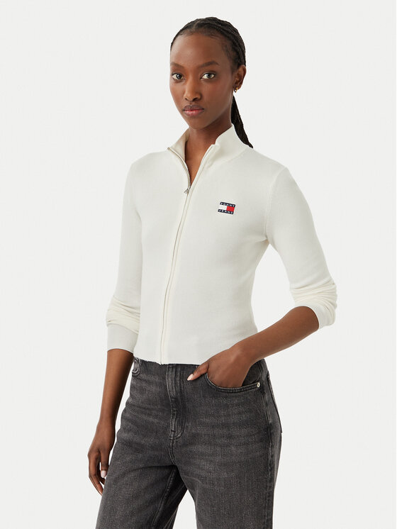 Tommy Jeans Kardigan Tjw Zip High Neck Cardigan Ext DW0DW20967 Biały Slim Fit
