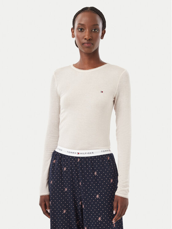 Tommy Hilfiger Bluzka UW0UW06611 Beżowy jasny Slim Fit