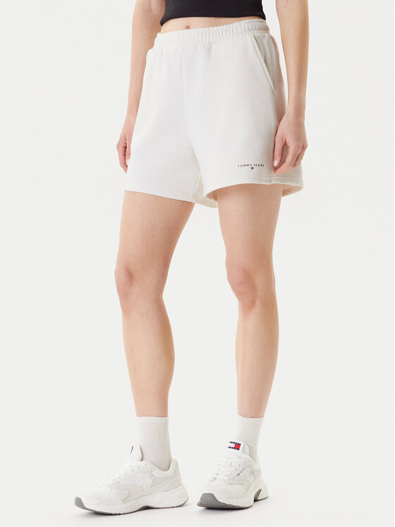 Tommy Jeans Szorty sportowe Linear DW0DW21152 Écru Relaxed Fit