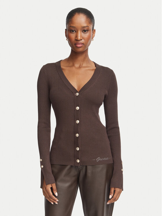 Guess Kardigan W6YR11 Z0950 Brązowy ciemny Slim Fit