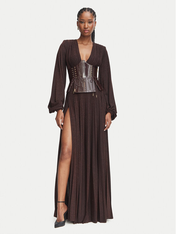 Elisabetta Franchi Sukienka wieczorowa AB-R15-66E2 Brązowy ciemny Slim Fit