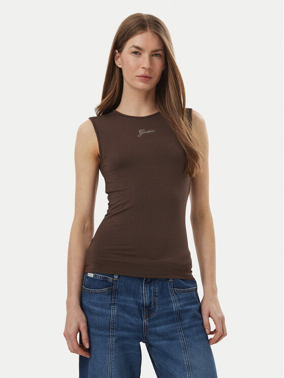Guess Top W6YP17 K3881 Brązowy Regular Fit