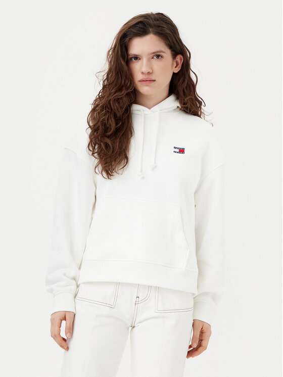 Tommy Jeans Bluza Badge DW0DW19414 Écru Boxy Fit