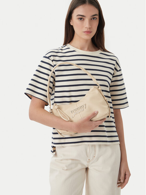 Tommy Jeans Torebka Metal Logo Shoulder Bag AW0AW18468 Kremowy