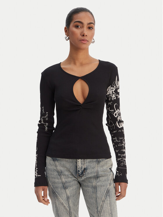 Desigual Bluzka 26SWTK18 Czarny Slim Fit