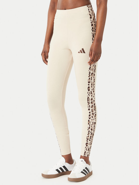 adidas Legginsy Seasonal Essentials Animal Print 3-Stripes KR7619 Kremowy Slim Fit