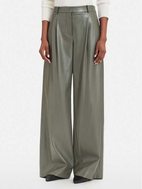BOSS Spodnie z imitacji skóry Tiana4-M 50564757 Zielony ciemny Wide Leg