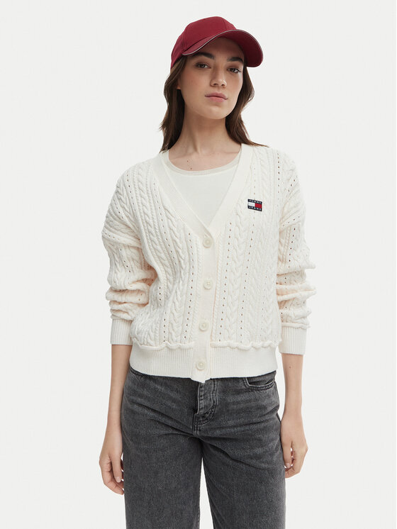 Tommy Jeans Kardigan DW0DW23024 Écru Regular Fit