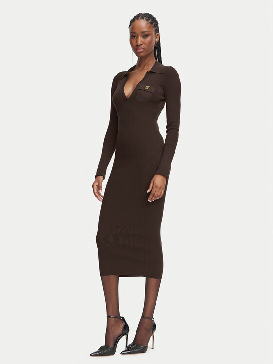 Elisabetta Franchi Sukienka dzianinowa AM-08B-66E2-V380 Brązowy ciemny Slim Fit