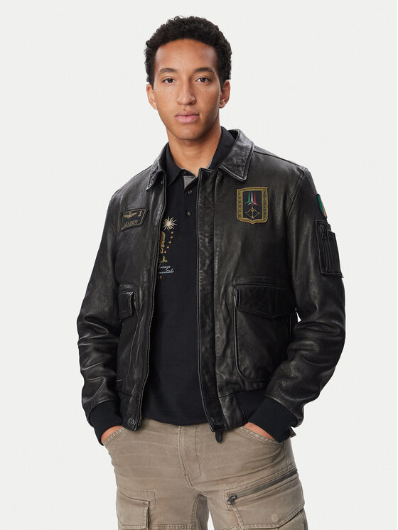 Aeronautica Militare Kurtka skórzana 262PN0895U100839 Czarny Regular Fit